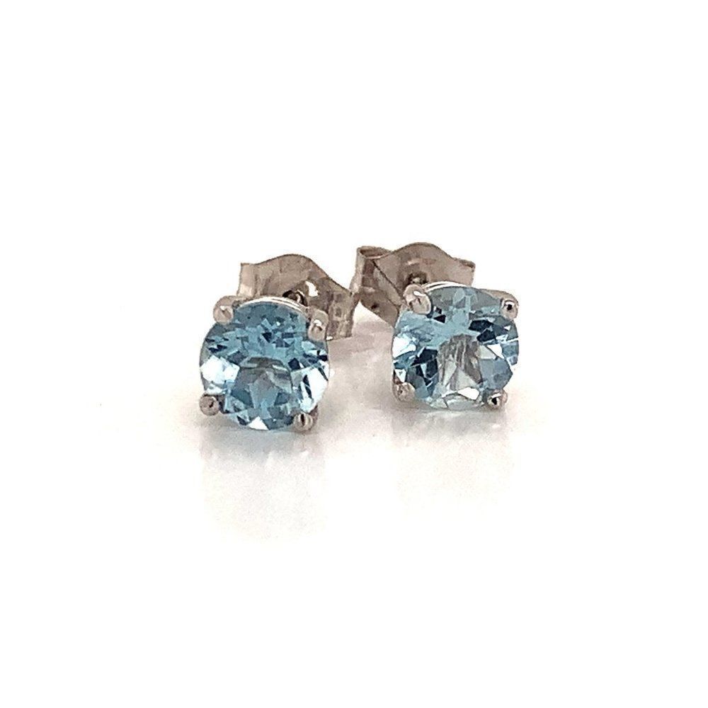 Natural Aquamarine Stud Earrings 14k White Gold 1.0 CTW Certified $590 111539
